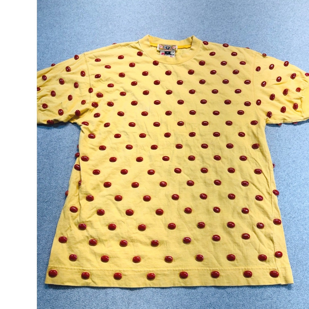 Vintage BIS Gene Ewing Yellow Studded T Shirt Womens M Novelty 90s Pop Art Y2K